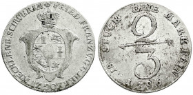Altdeutsche Münzen und Medaillen
Mecklenburg-Schwerin
Friedrich Franz I., 1785-1837
2/3 Taler 1796. sehr schön. Jaeger 20a. Kunzel 362e.