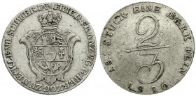 Altdeutsche Münzen und Medaillen
Mecklenburg-Schwerin
Friedrich Franz I., 1785-1837
2/3 Taler 1810. sehr schön, kl. Schrötlingsfehler. Jaeger 20a. ...