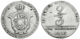 Altdeutsche Münzen und Medaillen
Mecklenburg-Schwerin
Friedrich Franz I., 1785-1837
2/3 Taler 1813, Vaterlandsgulden. sehr schön, kl. Schrötlingsfe...