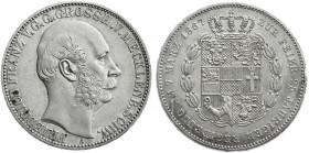 Altdeutsche Münzen und Medaillen
Mecklenburg-Schwerin
Friedrich Franz II., 1842-1883
Vereinstaler 1867 A. 25 jähr. Regierungsjubiläum. vorzüglich, ...