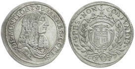 Altdeutsche Münzen und Medaillen
Montfort, Grafschaft
Johann VIII., 1662-1686
15 Kreuzer 1679. fast vorzüglich. Ebner 122.