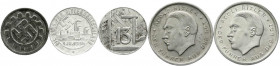 Medaillen
Drittes Reich
5 Marken: 20 Pfennig Zink DAF, 2 X NSDAP-Wahl-Propagandamarke Alu, 50 Groschen Alu 1934 Blutgericht, Alumarke 1935 Saar-/Ost...