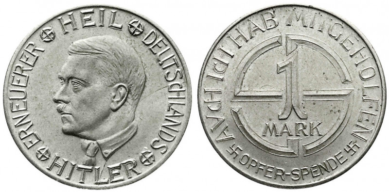 Medaillen
Drittes Reich
1 Reichsmark Opferspende o.J. 26 mm. fast Stempelglanz...