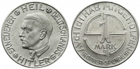 Medaillen
Drittes Reich
1 Reichsmark Opferspende o.J. 26 mm. fast Stempelglanz. Colbert/Hyder 25.