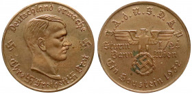 Medaillen
Drittes Reich
Kupfermarke "Ein Baustein" 1932 des SA-Sturmbann I/24 Wien. 30 mm. vorzüglich/Stempelglanz. Colbert/Hyder 17.