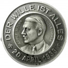 Medaillen
Drittes Reich
Hohlgeprägtes Weißmetall-Abzeichen 1933 zu Hitlers 44. Geburtstag. 26 mm. vorzüglich/Stempelglanz, mattiert. Colbert/Hyder 2...