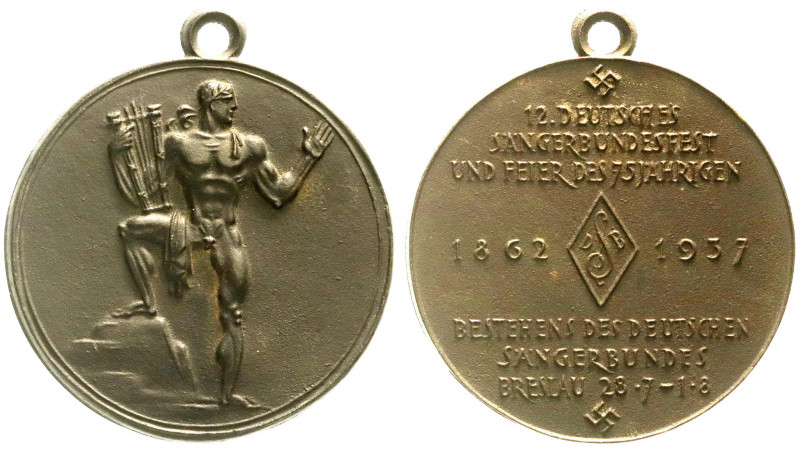 Medaillen
Drittes Reich
Tragbare Eisengussmedaille 1937 zum 12. dt. Sängerbund...