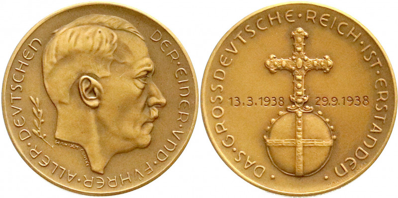Medaillen
Drittes Reich
Bronzemedaille 1938 v. Hanisch-Concee. Annektion Öster...