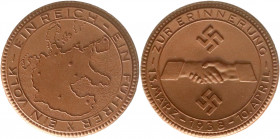 Medaillen
Drittes Reich
Porzellanmedaille Anschluss der Ostmark 1938 braun. 50 mm. prägefrisch. Scheuch 1859a.