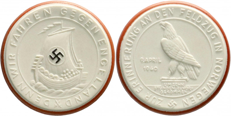 Medaillen
Drittes Reich
Porzellanmedaille 1940 Feldzug in Norwegen. Weiß, Rand...