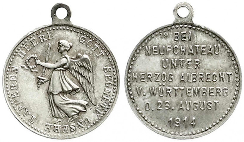 Medaillen
Erster Weltkrieg
Tragbare Silbermedaille (Siegespfennig) 1914. Bei N...