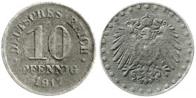 Reichskleinmünzen
10 Pfennig, Zink 1917
1917 mit Perlkreis. sehr schön. Jaeger 298Z.