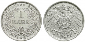 Reichskleinmünzen
1 Mark großer Adler, Silber 1891-1916
1909 E. vorzüglich/Stempelglanz, selten. Jaeger 17.