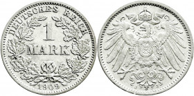 Reichskleinmünzen
1 Mark großer Adler, Silber 1891-1916
1909 J. gutes sehr schön, selten. Jaeger 17.