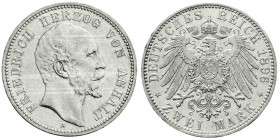 Reichssilbermünzen J. 19-178
Anhalt
Friedrich I., 1871-1904
2 Mark 1896 A. vorzüglich. Jaeger 20.