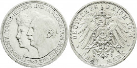Reichssilbermünzen J. 19-178
Anhalt
Friedrich II., 1904-1918
3 Mark 1914 A. Silberne Hochzeit. vorzüglich, kl. Kratzer. Jaeger 24.