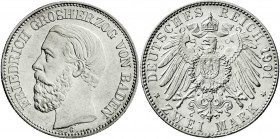 Reichssilbermünzen J. 19-178
Baden
Friedrich I., 1856-1907
2 Mark 1901 G. fast Stempelglanz, Prachtexemplar. Jaeger 28.