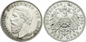 Reichssilbermünzen J. 19-178
Baden
Friedrich I., 1856-1907
5 Mark 1898 G. gutes vorzüglich, kl. Kratzer. Jaeger 29.