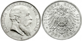Reichssilbermünzen J. 19-178
Baden
Friedrich I., 1856-1907
5 Mark 1907 G. vorzüglich/prägefrisch, kl. Kratzer. Jaeger 33.