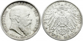Reichssilbermünzen J. 19-178
Baden
Friedrich I., 1856-1907
2 Mark 1907. Auf seinen Tod. Stempelglanz, Prachtexemplar. Jaeger 36.