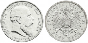 Reichssilbermünzen J. 19-178
Baden
Friedrich I., 1856-1907
5 Mark 1907. Auf seinen Tod. vorzüglich. Jaeger 37.