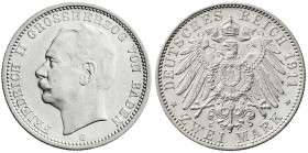 Reichssilbermünzen J. 19-178
Baden
Friedrich II., 1907-1918
2 Mark 1911 G. vorzüglich/Stempelglanz. Jaeger 38.