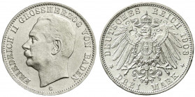 Reichssilbermünzen J. 19-178
Baden
Friedrich II., 1907-1918
3 Mark 1908 G. fast Stempelglanz, Prachtexemplar. Jaeger 39.