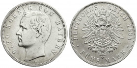 Reichssilbermünzen J. 19-178
Bayern
Otto, 1886-1913
5 Mark 1888 D. sehr schön/vorzüglich. Jaeger 44.
