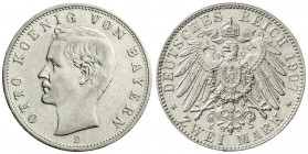 Reichssilbermünzen J. 19-178
Bayern
Otto, 1886-1913
2 Mark 1907 D. vorzüglich/Stempelglanz. Jaeger 45.