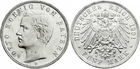 Reichssilbermünzen J. 19-178
Bayern
Otto, 1886-1913
5 Mark 1901 D. vorzüglich/Stempelglanz, leichte Justierspuren und winz. Randfehler. Jaeger 46....