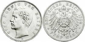 Reichssilbermünzen J. 19-178
Bayern
Otto, 1886-1913
5 Mark 1902 D. vorzüglich/Stempelglanz, kl. Kratzer. Jaeger 46.