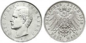 Reichssilbermünzen J. 19-178
Bayern
Otto, 1886-1913
3 Mark 1913 D. vorzüglich aus Polierte Platte. Jaeger 47.
