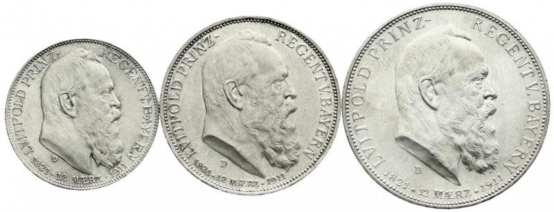 Reichssilbermünzen J. 19-178
Bayern
Luitpold 1911-1912
3 Stück: 2, 3 und 5 Ma...