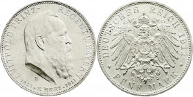 Reichssilbermünzen J. 19-178
Bayern
Luitpold 1911-1912
5 Mark 1911 D. Zum 90 jähr. Geb. prägefrisch/fast Stempelglanz. Jaeger 50.