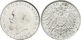 Reichssilbermünzen J. 19-178
Bayern
Ludwig III., 1913-1918
2 Mark 1914 D. prägefrisch, min. Flecke. Jaeger 51.