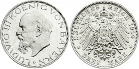 Reichssilbermünzen J. 19-178
Bayern
Ludwig III., 1913-1918
3 Mark 1914 D. Polierte Platte, min. berührt. Jaeger 52.
