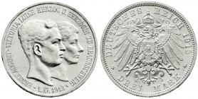 Reichssilbermünzen J. 19-178
Braunschweig
Ernst August, 1913-1916
3 Mark 1915 A. Ohne Lüneburg. fast Stempelglanz, winz. Randfehler, selten. Jaeger...
