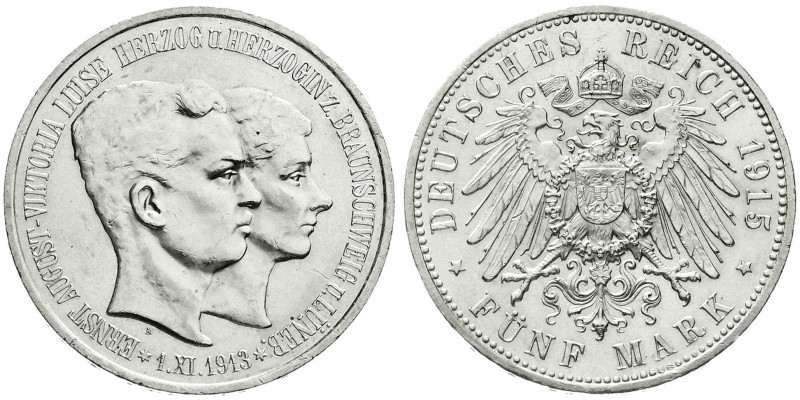Reichssilbermünzen J. 19-178
Braunschweig
Ernst August, 1913-1916
5 Mark 1915...