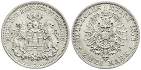 Reichssilbermünzen J. 19-178
Hamburg
2 Mark 1878 J. prägefrisch/fast Stempelglanz, selten in dieser Erhaltung. Jaeger 61.