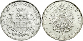 Reichssilbermünzen J. 19-178
Hamburg
5 Mark 1888 J. vorzüglich/Stempelglanz, kl. Druckstelle. Jaeger 62.