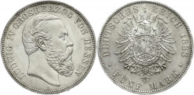 Reichssilbermünzen J. 19-178
Hessen
Ludwig IV., 1877-1892
5 Mark 1888 A. vorzüglich/Stempelglanz, selten in dieser Erhaltung. Jaeger 69.