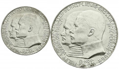 Reichssilbermünzen J. 19-178
Hessen
Ernst Ludwig, 1892-1918
2 und 5 Mark 1904 zum 400. Geburtstag. beide vorzüglich/Stempelglanz. Jaeger 74,75.