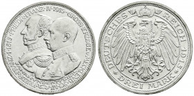 Reichssilbermünzen J. 19-178
Mecklenburg-Schwerin
Friedrich Franz IV., 1897-1918
3 Mark 1915 A. 100 Jahrfeier. prägefrisch/fast Stempelglanz. Jaege...