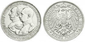 Reichssilbermünzen J. 19-178
Mecklenburg-Schwerin
Friedrich Franz IV., 1897-1918
3 Mark 1915 A. 100 Jahrfeier. vorzüglich/Stempelglanz, kl. Randfeh...