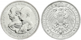 Reichssilbermünzen J. 19-178
Mecklenburg-Schwerin
Friedrich Franz IV., 1897-1918
5 Mark 1915 A, 100 Jahrfeier. Polierte Platte, leicht berührt. Jae...