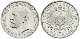 Reichssilbermünzen J. 19-178
Mecklenburg-Strelitz
Adolf Friedrich V., 1904-1914
2 Mark 1905 A. Polierte Platte, nur min. berührt, selten. Jaeger 91...