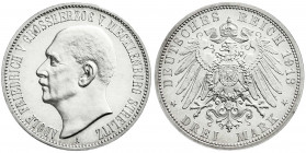 Reichssilbermünzen J. 19-178
Mecklenburg-Strelitz
Adolf Friedrich V., 1904-1914
3 Mark 1913 A. Polierte Platte, nur min. berührt. Jaeger 92.