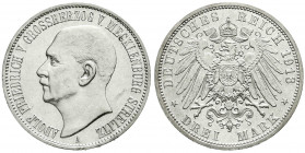 Reichssilbermünzen J. 19-178
Mecklenburg-Strelitz
Adolf Friedrich V., 1904-1914
3 Mark 1913 A. vorzüglich/Stempelglanz. Jaeger 92.