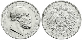 Reichssilbermünzen J. 19-178
Oldenburg
Nicolaus Friedrich Peter, 1853-1900
2 Mark 1891 A. vorzüglich/Stempelglanz. Jaeger 93.