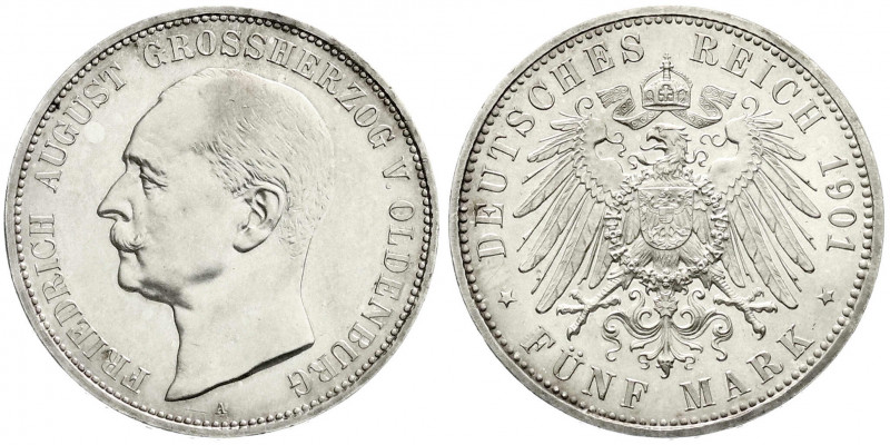 Reichssilbermünzen J. 19-178
Oldenburg
Friedrich August, 1900-1918
5 Mark 190...